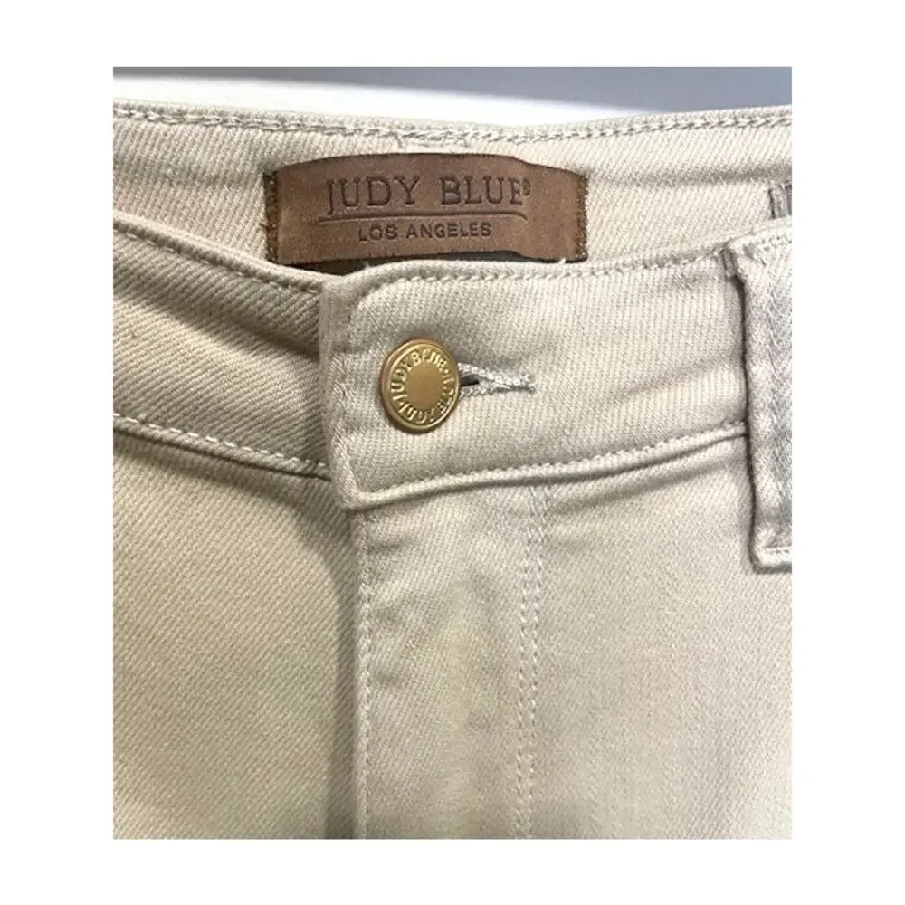 JUDY BLUE Jeans Women's 9/29 Ankle High Waist Raw Hem Khaki Stretchy